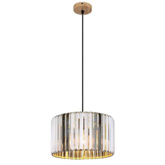 Netlighting Run Pendant Ceiling Light Wood Look K5 Crystals Smoke Colored 1x E27 in Brown