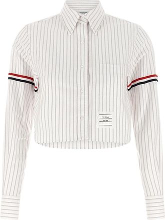 Thom Browne Oxford 4-Bar Pinstripe Shirt - Dames - Overhemden - Wit - S - Katoen - Overhemden