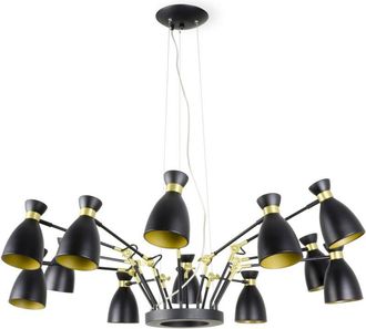 Faro Barcelona Faro Retro - L&aacute;mpara Colgante De Techo Con M&uacute;ltiples Brazos, 12 Luces, Negro, Cobre, E14