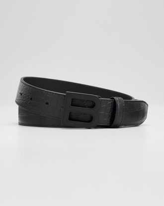 Balenciaga Mens Hourglass B-Logo Tonal Leather Belt