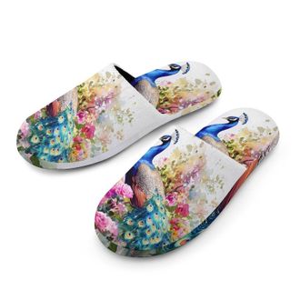 Generic Peacock with Spring Flowers Mens House Slippers Slip Indoor Slipper On Shoes Warm Outdoor