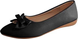 Generic Ladies Large Size Casual Shoes with Elegant Bowknot and Rhinestone Low Heel Flat Bottom Loafers for Everyday Wear (Black, 6.5)