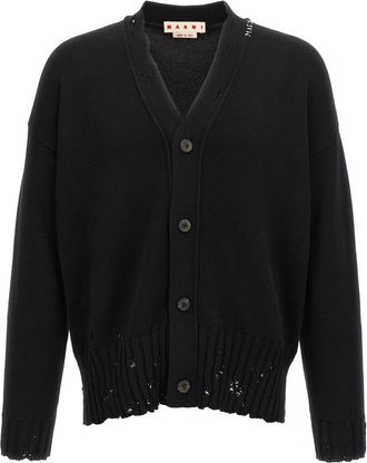 Marni Black Logo embroidery cardigan