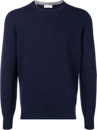 Brunello Cucinelli Donkerblauwe Cashmere Gebreide Trui - Heren - Cashmere truien - Blauw - 2XL - Truien & Vesten