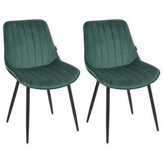 Beliani Beliani - Conjunto De 2 Sillas De Terciopelo Patas De Acero Negro Sin Reposabrazos Comedor Verde Esmeralda Dubrovnik
