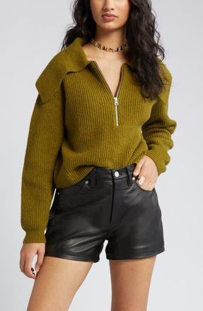 Open Edit Rib Half Zip Sweater in Olive Avocado at Nordstrom, Size Small