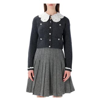 Self Portrait Cardigans, female, Gray, Size: M Lace Collar Cardigan