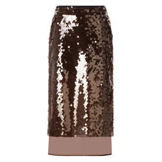 Rich & Royal Sequin Midi Rok - Dames - Midirokken - Bruin - M - Polyester - Rokken