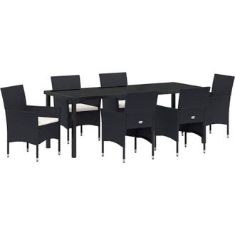 vidaXL Conjunto De Comedor De Jard&iacute;n 7 Pcs Negro Rat&aacute;n Sint&eacute;tico Vidaxl