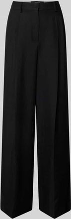 Max Mara Wide Leg Bundfaltenhose aus Viskose-Leinen-Mix Modell VELIERO in Black, Größe 34