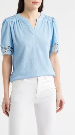 Anne Klein Lace Trim Crinkle Top in Lakeshore at Nordstrom, Size X-Large