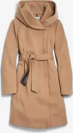 Cole Haan Womens Belted Asymmetrical Zip Front Twill Coat - Beige Size 14