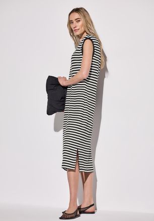 Street One Midikleid STREET ONE, Damen, Gr. 40, N-Gr, schwarz, Web, Obermaterial: 82% Baumwolle, 18% Polyester, gestreift, k&ouml;rpernah wadenlang, Rundhals, Kleider