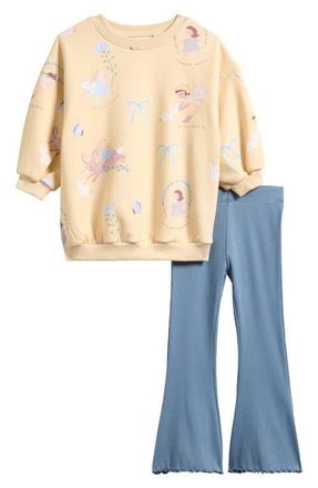 Next Kids Fairy Sweatshirt & Flared Leggings Set in Beige/Blue Multi at Nordstrom, Size 1.5-2Y