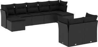vidaXL Set De Sof&aacute;s De Jard&iacute;n 8 Piezas Y Cojines Rat&aacute;n Sint&eacute;tico Negro Vidaxl