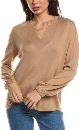 Fort&eacute; Cashmere Split Neck Silk & Cashmere-Blend Sweater