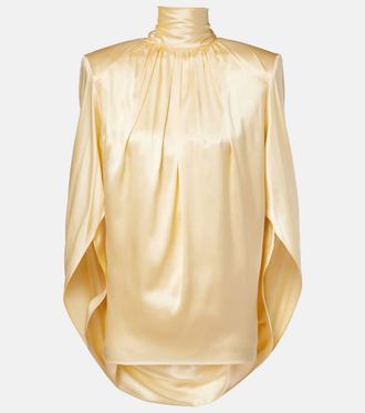 MUGLER Draped silk-blend satin top