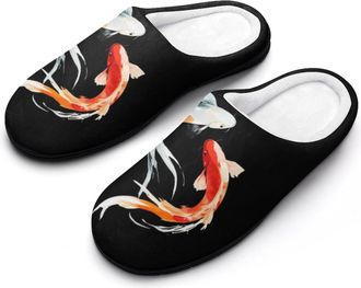 Generic Colorful Japanese Fish Mens House Slippers Memory Foam Washable Cotton Slip on Home Shoes