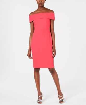 Calvin Klein Womens Petite Off-The-Shoulder Sheath Dress Red Size 12P