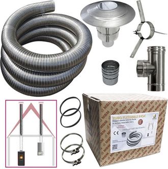 MBM Kit tubo acciaio inox 316 flessibile 10 mt diametro 80 mm interno liscio a norma CE EN 1856 2 canna fumaria