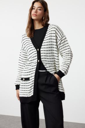 Trendyol Modest Dames Zwart Gestreept Lang Regular fit Modest Vesten
