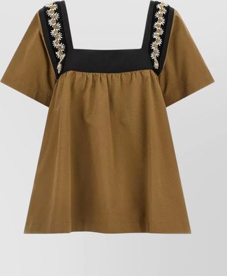 Prada embroidered crystal gabardine dress velvet inserts