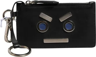 Fendi Vitello Liberty Studded Coin Pouch Key Case Womens Ardesia (Pre-Owned)