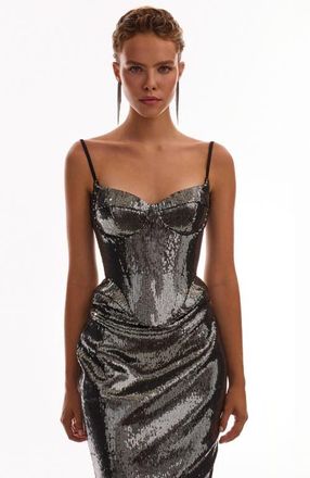 Milla Fitted Hourglass Spaghetti Strap Sequined Corset for Cocktail Events in Gray at Nordstrom, Size 2
