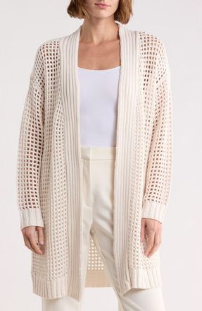 T Tahari Open Front Cotton Blend Long Cardigan in Ivory at Nordstrom Rack, Size X-Small