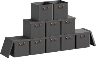 Woltu 10 Cajas De Tela Apilables Con Tapa De 20 Litros, Color Gris - Woltu