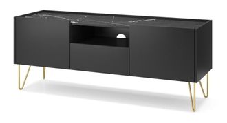AKL FURNITURE Mueble para TV efecto madera Negro y Dorado