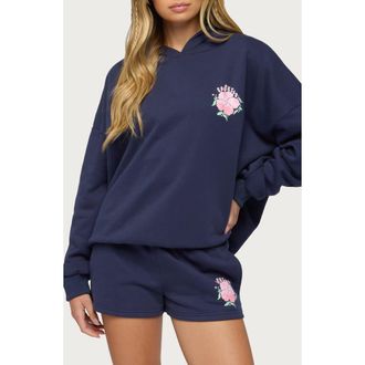 Edikted Beach Bloom Hoodie in Navy at Nordstrom, Size X-Small