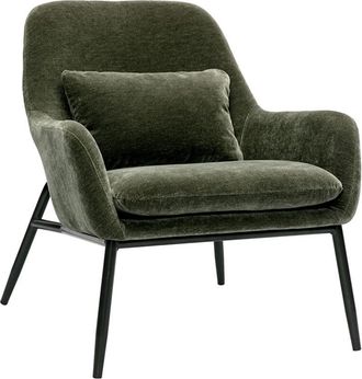 Miliboo Sill&oacute;n De Dise&ntilde;o En Tela Efecto Terciopelo Verde Kaki Y Metal Negro Maxine