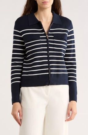 T Tahari Milano Stripe Crop Sweater Jacket in Navy Blue/White Star Stripe at Nordstrom Rack, Size X-Small