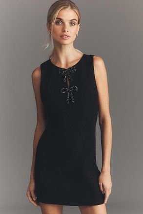 endless rose Boat-Neck Wool Blend Slim Mini Dress