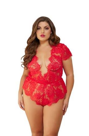 Seven til Midnight Mesh & Eyelash Lace Teddy in Red at Nordstrom Rack, Size 1X/2X
