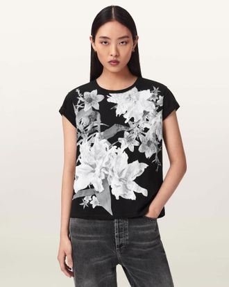 AllSaints Cotton Crystal Anna Floral T-Shirt, Size: XS