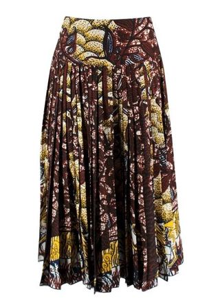 Dior Burgundy and Yellow Aztec Pleated Skirt Size XS