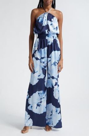 Ramy Brook Mindy Floral Wide Leg Halter Jumpsuit in Spring Navy Watercolor at Nordstrom Rack, Size Xx-Small