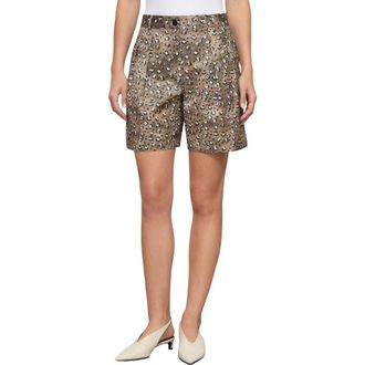 Lafayette 148 New York Park Leopard Print Twill Wide Leg Shorts in Brownstone Multi at Nordstrom, Size 12