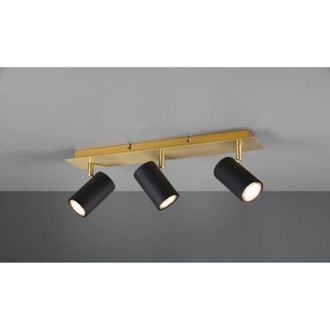 Trio Foco Marley Placa Rectangular Dorada 3 Focos Cilindricos Negros Ajustables Lighting
