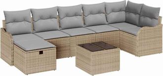 vidaXL Vidaxl - Conjunto De Sof&aacute; De Jard&iacute;n Con Coj&iacute;n 8 Pcs Beige Polirat&aacute;n