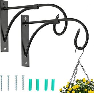 OEM Juego De 2 Soportes Para Cestas Colgantes: Ganchos Met&aacute;licos Para Plantas Y Comederos De P&aacute;jaros - Negro