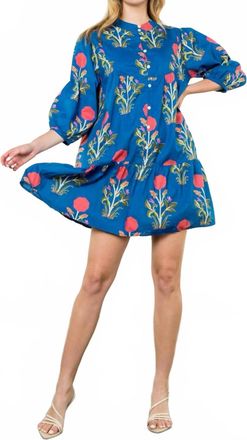 THML Clothing Jean Baby Mid Sleeve Floral Print Dress In Blue