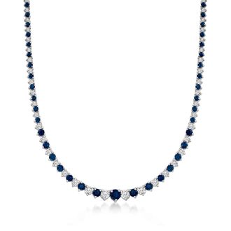 Ross-Simons Sapphire and Diamond Tennis Necklace in Sterling Silver