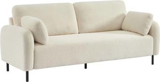 Sweeek Sof&aacute; en borreguito con patas de metal de 3 plazas, crema