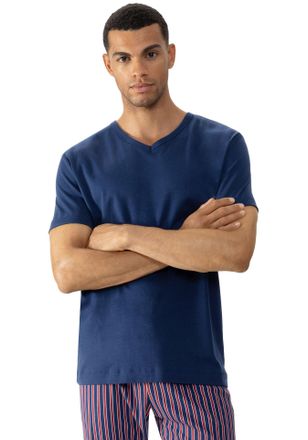 Mey V-Shirt MEY Solid Night, Herren, Gr. S, blau (neptune), Interlock, Obermaterial: 100% Baumwolle, h&uuml;ftbedeckend, V-Ausschnitt, Shirts V-Shirt, T-Shirt 