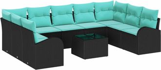 vidaXL Vidaxl Conjunto De Sof&aacute;s De Jard&iacute;n 10 Uds. Negro Y Turquesa