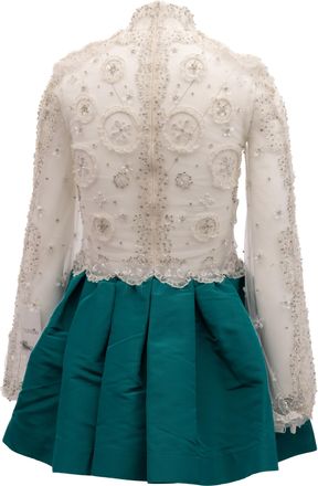 Valentino Garavani White Beaded Lace Mini Dress with Teal Womens Skirt