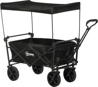 OUTSUNNY Carro De Jard&iacute;n Con Toldo Desmontable Carro Plegable Con Longitud Y &Aacute;ngulo Del Mango Ajustables Y Bolsa De Transporte Carga 100 Kg